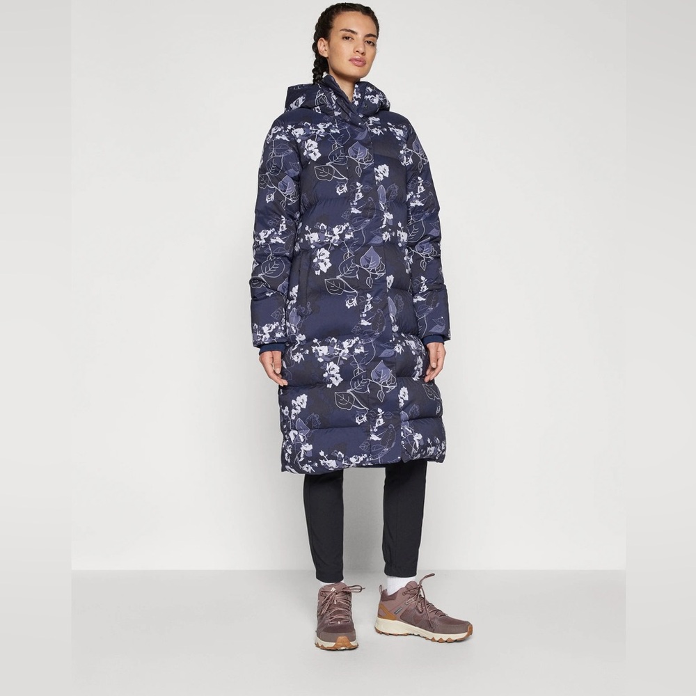 NWT Columbia Sz S Women's Boundless Days Printed Long Down Jacket Blue Floral